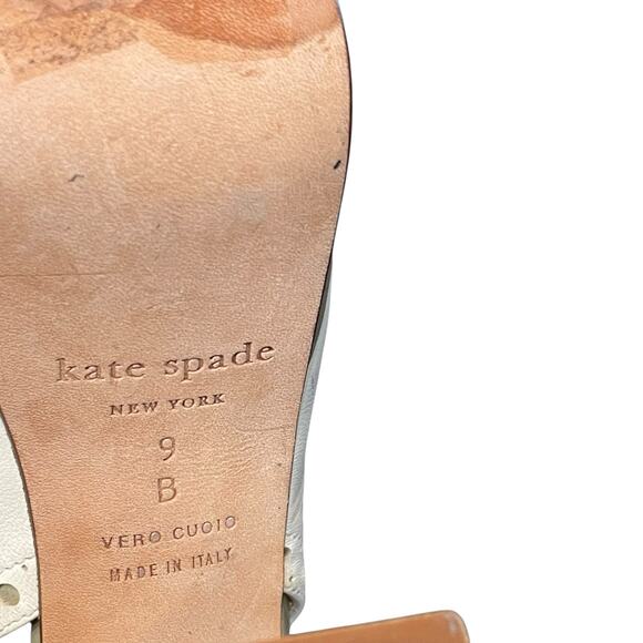 Kate Spade Green Cream Leather Slingback Peep Toe Platform Heels Size 9 AS IS - Picture 8 of 8